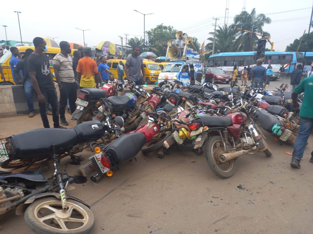 Seized commercial motorcycles in Lagos