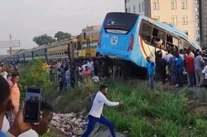 How Lagos Govt Staff Bus Got Crushed By Train At Cappa